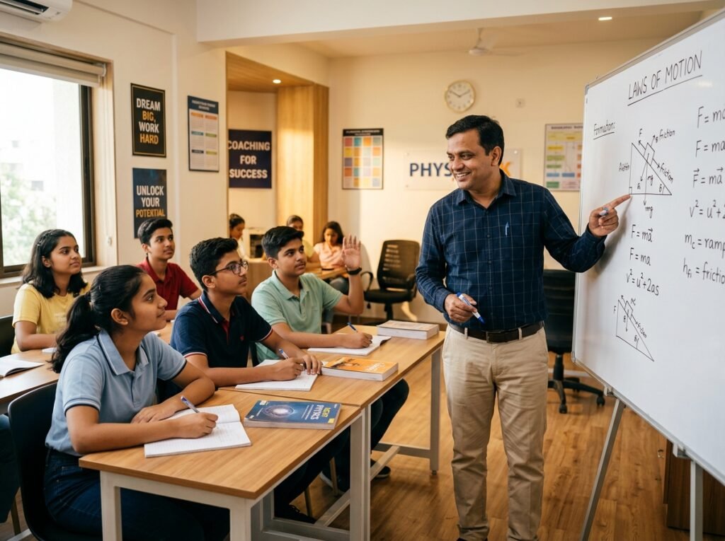 MR Classes coaching center classroom with teacher and students